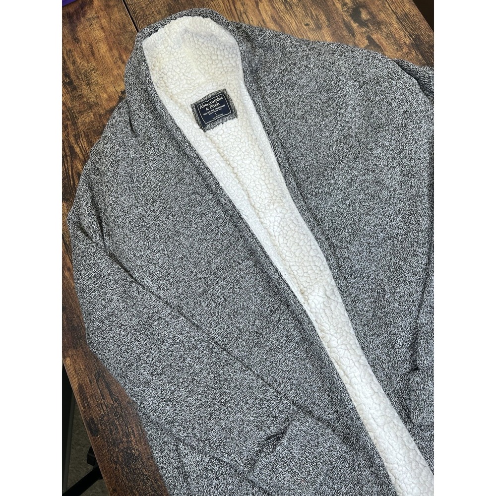 Abercrombie & Fitch Women's Gray Wool Jacket Large Open Sherpa Lined Pockets